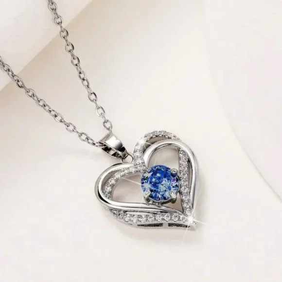 Eternal Love Cubic Zirconia Heart Charm Necklace - Picture 2 of 4